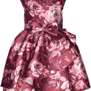 Bonnie Jean Burgundy Floral Dress with Bow